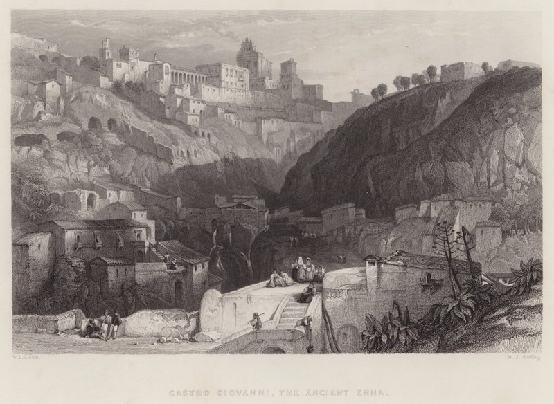 Castro Giovanni, Antik Enna (gravür) by William Leighton Leitch