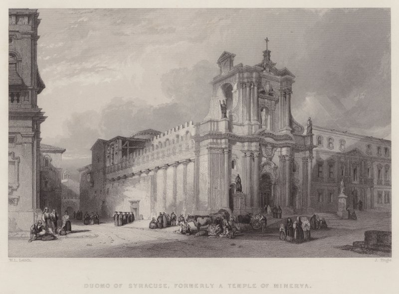 Syracuse Duomo, eskiden Minerva Tapınağı (gravür) by William Leighton Leitch