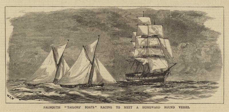 Falmouth Terzilerin Tekneleri, Eve Doğru Bağlı Bir Gemiyle Buluşmak için yarışıyor by William Lionel Wyllie
