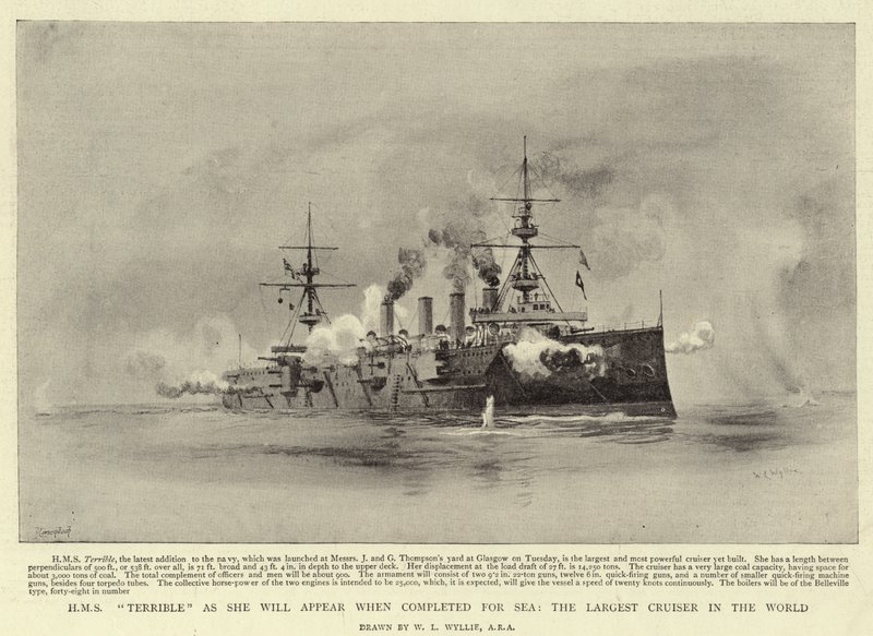 HMS Korkunç, Tamamlandığında Dünyanın En Büyük Kruvazörü olan Sea için Ortaya Çıkacak by William Lionel Wyllie