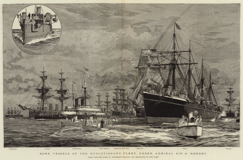 Amiral Sir G Hornby Komutasındaki Evrimsel Filonun Bazı Gemileri by William Lionel Wyllie