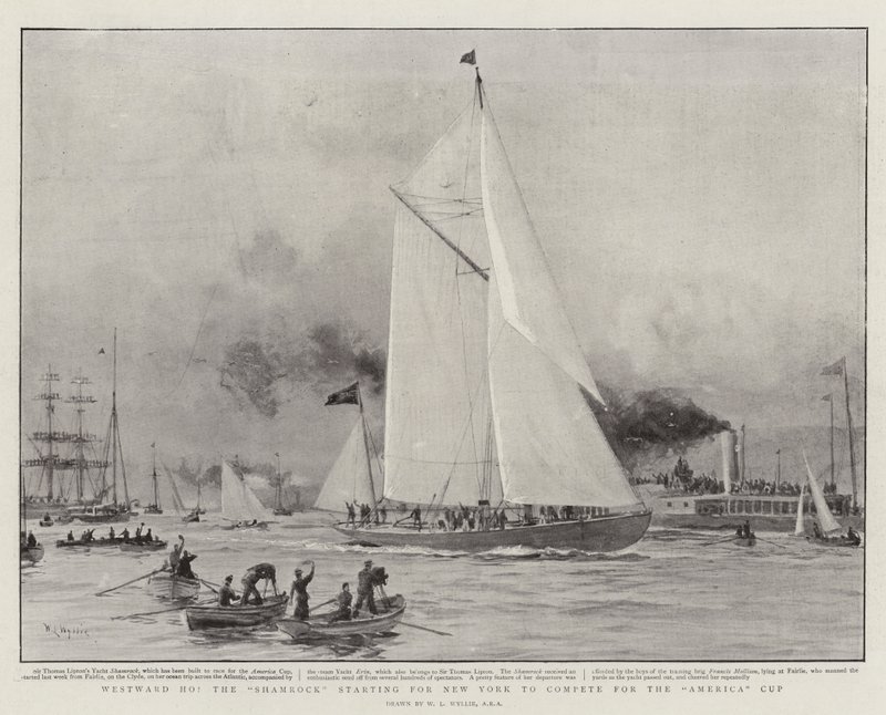 Westward Ho, Shamrock New York için Amerika Kupası için yarışmaya başlıyor by William Lionel Wyllie