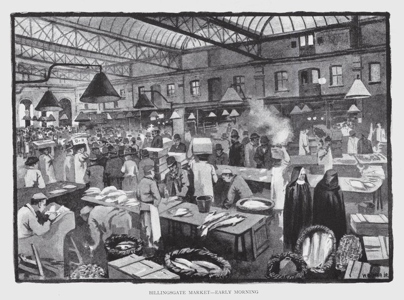 Billingsgate Market, Sabah Erken (lito) by William Luker
