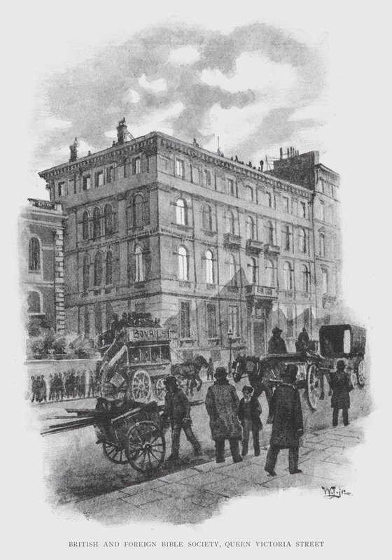 İngiliz ve Yabancı İncil Derneği, Queen Victoria Street (litho) by William Luker
