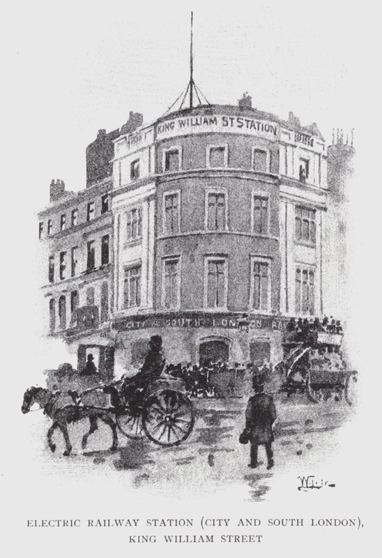 Elektrikli Tren İstasyonu, Şehir ve Güney Londra, King William Street (litho) by William Luker