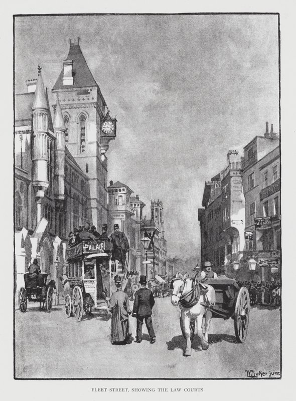 Fleet Street, Hukuk Mahkemelerini (lito) gösteren by William Luker