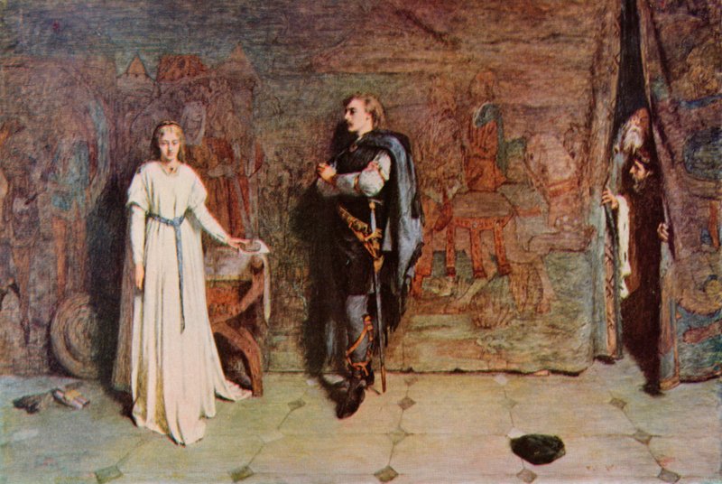 Shakespeare: Hamlet ve Ophelia, Hamlet, III. Perde, Sahne 1 (renkli taş) by William Quiller (after) Orchardson