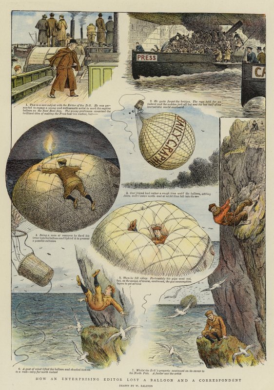 Müteşebbis Bir Editör bir Balonu ve bir Muhabiri (chromolitho) nasıl kaybetti? by William Ralston