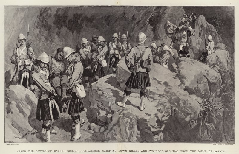 Dargai Savaşı'ndan sonra Gordon Highlanders, Öldürülen ve Yaralanan Gurkaları Eylem Sahnesinden indiriyor by William Small