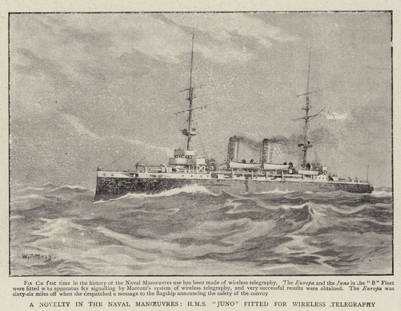 Deniz Manevralarında Bir Yenilik, HMS Juno, Telsiz Telgraf için Takıldı by William T. Maud