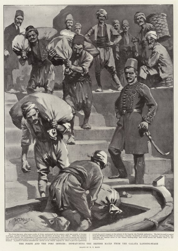 Babıali ve Postaneler, İngiliz Postalarını Galata İniş Sahnesinden Gönderiyor by William T. Maud