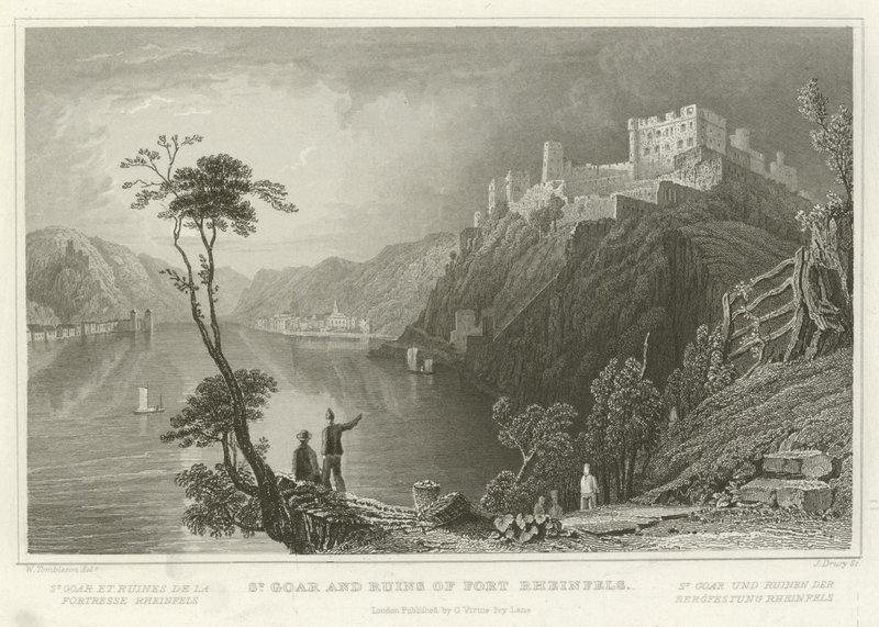 St Goar ve Fort Rheinfels kalıntıları by William Tombleson
