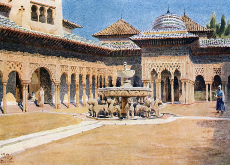 Granada, Alhambra, Court of Lions (renkli taş) by William Wiehe Collins