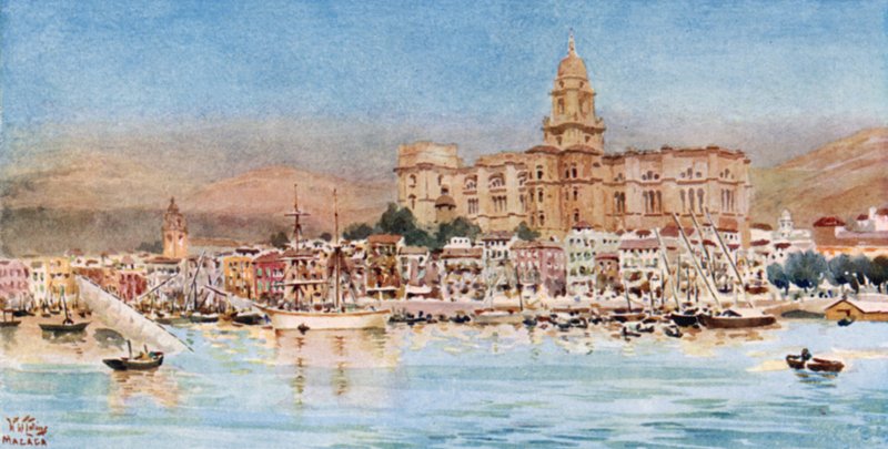 Malaga, limandan görünüm (renkli taş) by William Wiehe Collins