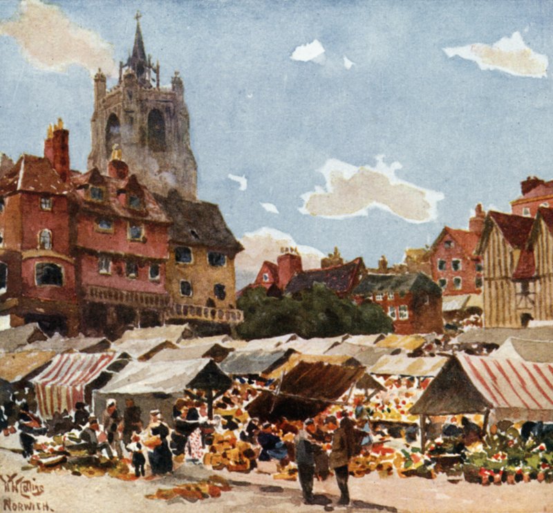 Norwich, Pazar Yeri (renkli taş) by William Wiehe Collins