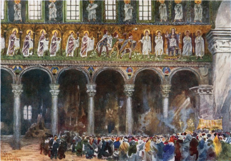 Kuzgun. S. Apollinare Nuovo (renkli lito) by William Wiehe Collins