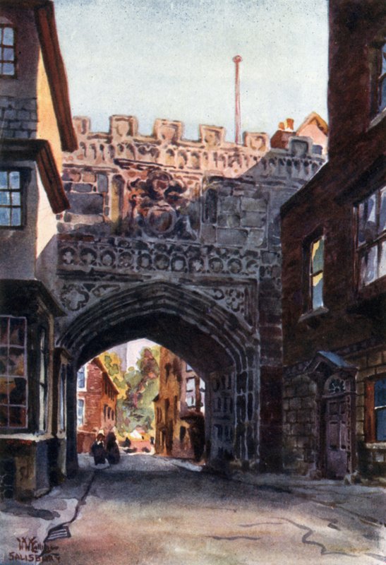 Salisbury, High Street Gateway into the Close (renkli taş) by William Wiehe Collins