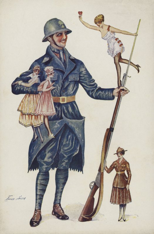 Kızlar tarafından çevrili asker by Xavier Sager