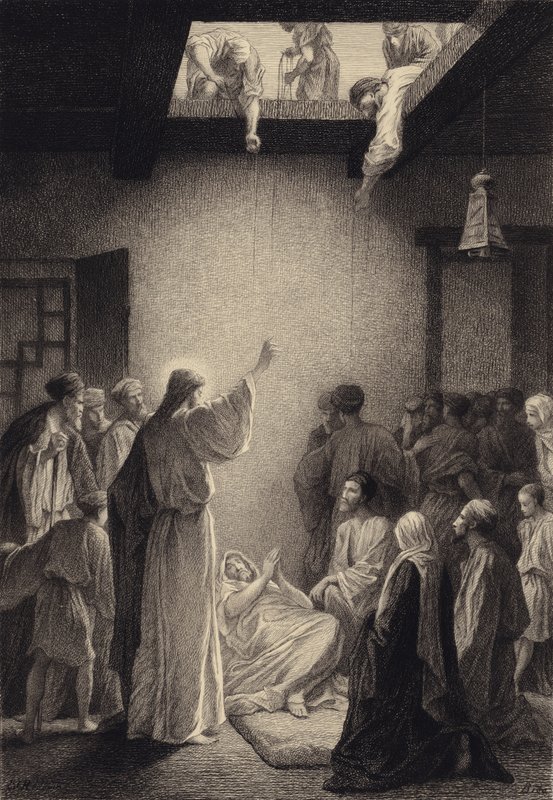 Mesih felçli adamı iyileştiriyor by after Albert Robida