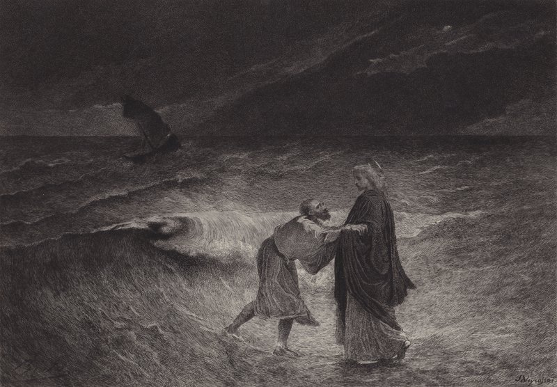 Denizde İsa ve Aziz Petrus by after Albert Robida