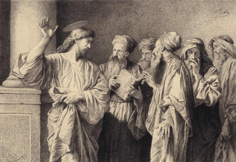 İsa ve Yazıcılar ve Yaşlılar by after Albert Robida
