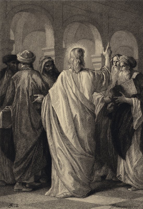 İsa Doktorlarla sohbet ediyor by after Albert Robida