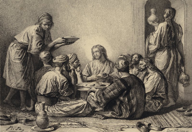 İsa, Halkçılarla ve Günahkarlarla birlikte yer by after Albert Robida