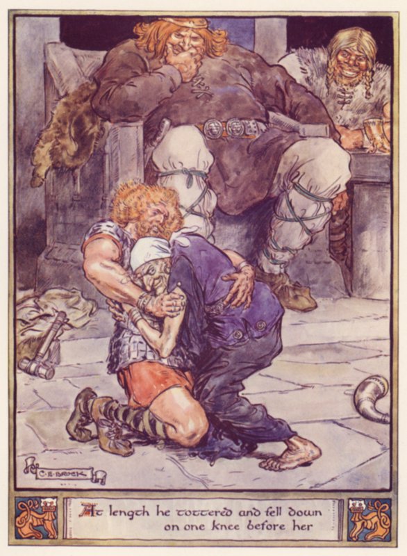 Sonunda sendeledi ve onun önünde diz çöktü. by after Charles Edmund Brock