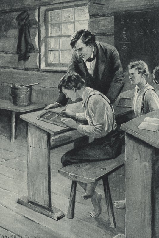 Abraham Lincoln yazmayı öğreniyor by after Charles Mills Sheldon