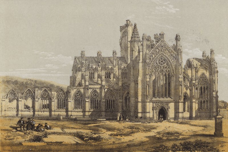 Güneyden Melrose Manastırı (chromolitho) by after David Roberts