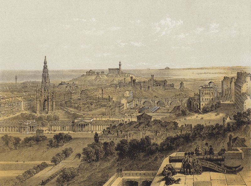 Kaleden Edinburgh manzarası (chromolitho) by after David Roberts