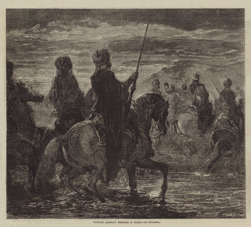 Türk Süvarileri Nehri Geçerken by after Edmond Morin
