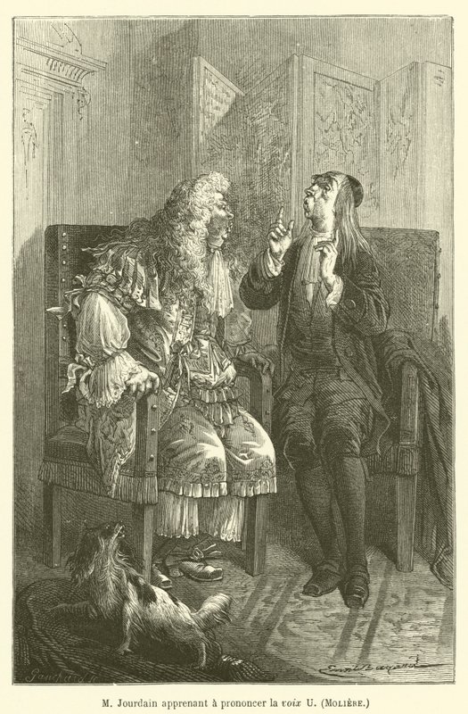 M Jourdain U, Moliere sesini telaffuz etmeyi öğreniyor by after Emile Antoine Bayard