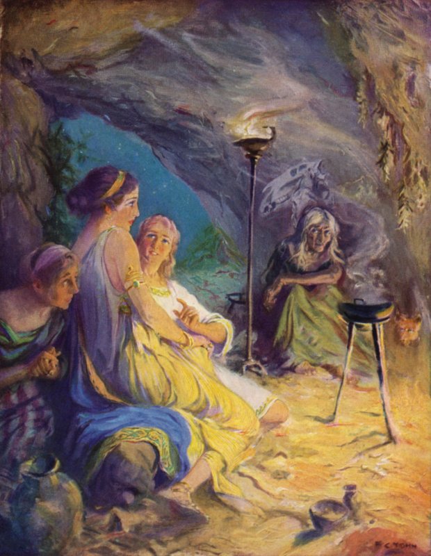 Glaucus ve Ione cadılar mağarasına sığınır by after Frederick Coffay Yohn