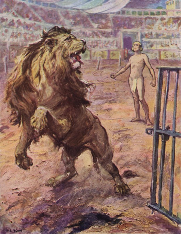 Aslan . . . arenada aniden durdu, kendini yarım kaldırdı, şaşkın bir şekilde uludu by after Frederick Coffay Yohn