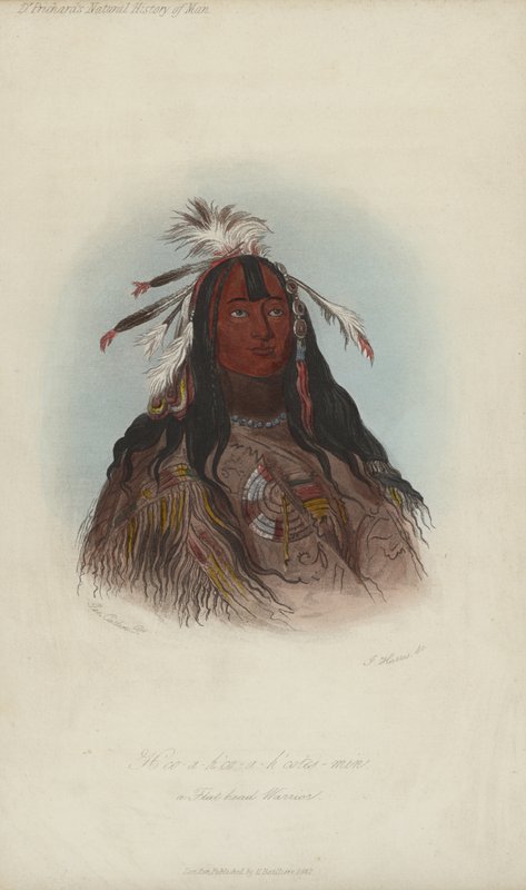 H?co-a-h?co-a-h?cotes-min, Düz Başlı Bir Savaşçı (aquatint) by after George Catlin