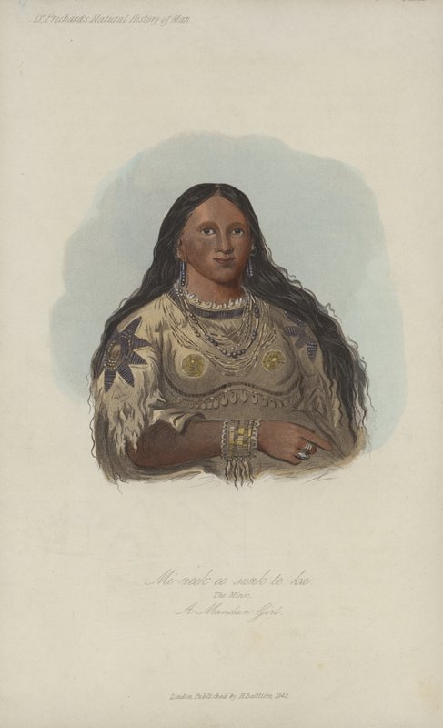 Mi-neek-ee-batık-te-ka, Vizon, Bir Mandan Kızı (aquatint) by after George Catlin