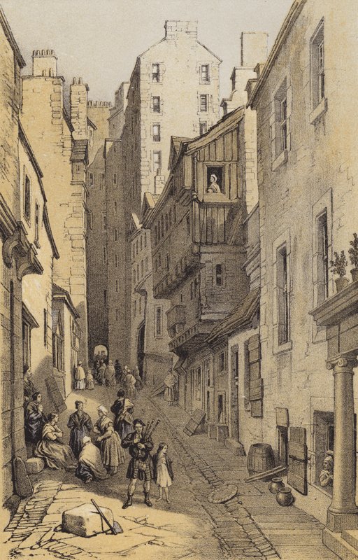 Fleshmarket Close, Edinburgh (kromolitho) by after George Cattermole