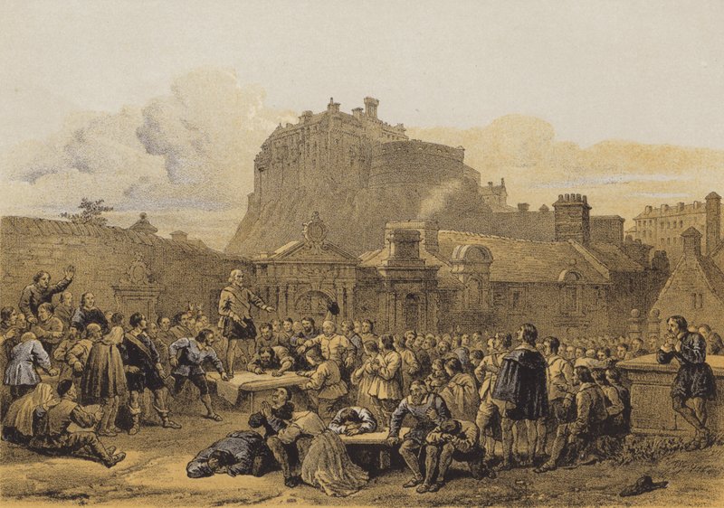 Greyfriars Churchyard, Sözleşmenin İmzalanması (chromolitho) by after George Cattermole