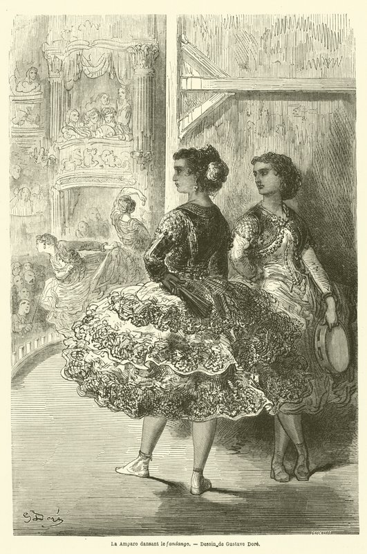 La Amparo, fandango dansı yapıyor by Gustave after Dore