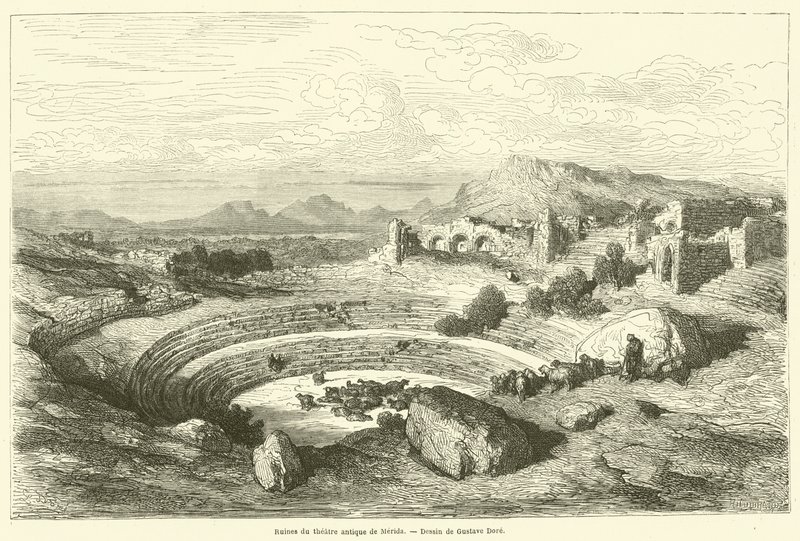 Merida antik tiyatrosunun kalıntıları by Gustave after Dore