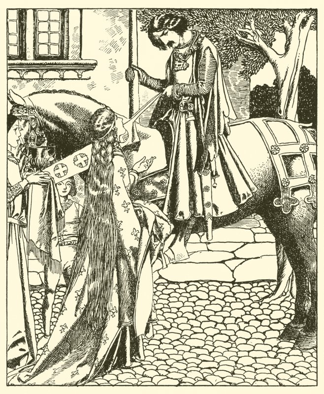 Sir Launcelot ve Adil Elouise by after Howard Pyle