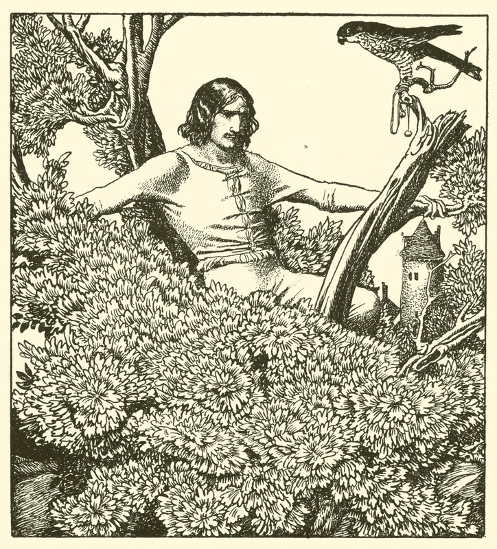 Sör Launcelot, leydiler şahini yakalamak için tırmanıyor by after Howard Pyle