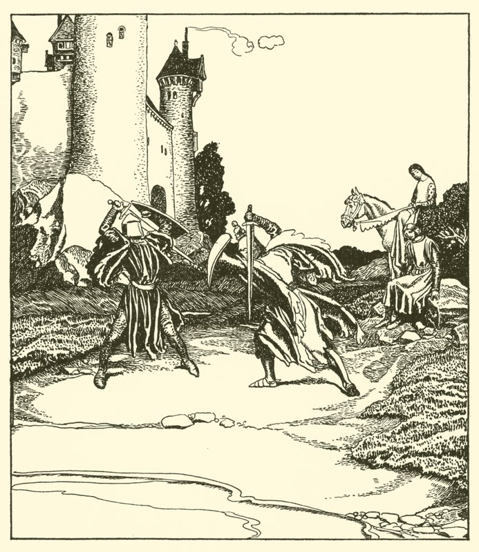 Sir Launcelot, Sir Turquine ile savaşıyor by after Howard Pyle