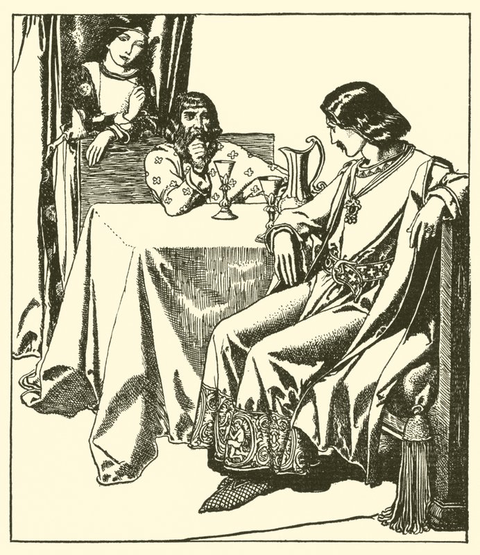 Sir Launcelot, Sir Hilaire ve Croisette ile oturuyor by after Howard Pyle