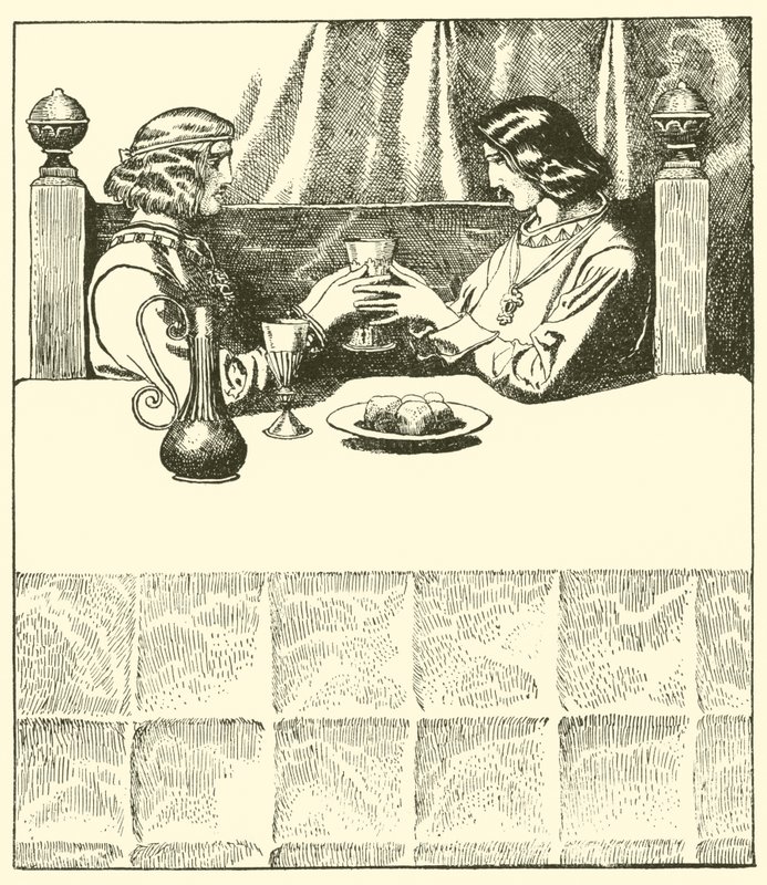 Sir Tristram, Sir Launcelot ile oturuyor by after Howard Pyle