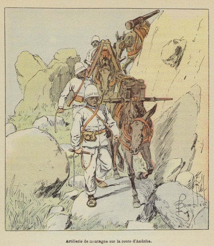 Andriba yolunda dağ topçusu by after Louis Charles Bombled