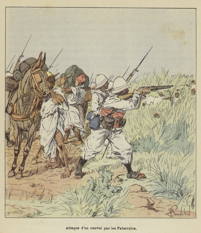 Fahavolos tarafından bir konvoya saldırı by after Louis Charles Bombled