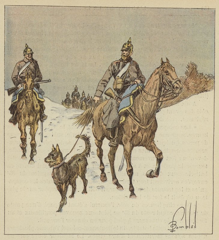 Keşifte Prusyalı biniciler, tasmalı köpeklerden önce gelir by after Louis Charles Bombled