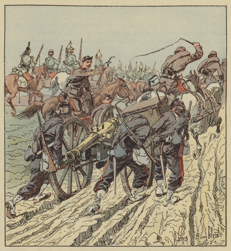 6. ejderhaların koruması altında topçu dArtenay Retreat ile savaşın by after Louis Charles Bombled